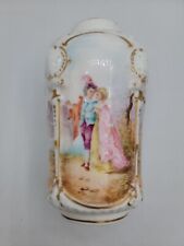 Vtg Handpainted Vase Beautiful Victorian Scene Lovers Columns Gold Trim 5.75