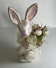 Handcrafted Capiz Shell Rabbit Jeweled Pink & Gold Tone Accented Easter Basket picture