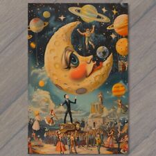 POSTCARD Man In The Moon Woman Lipstick Fun Whimsical Party Night Face Fun picture