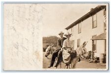 1907 Man Woman Donkey Hats Watonga Oklahoma OK RPPC Photo Posted Postcard picture