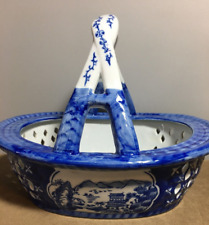 Vintage Porcelain Reticulated Blue & White Basket ~ Bombay picture