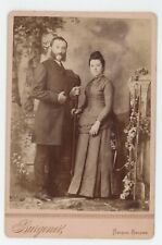 Antique c1880s ID'd Cabinet Card Beautiful Couple Mutton Chop Beard Harper, KS picture