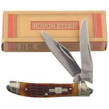 Rough Rider Amber Copperhead Pocket Knife RR043 Jigged Bone Handles 2 Blades picture