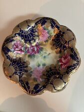 Antique Nippon Porcelain Bowl Japan 1900s Cobalt Blue Vintage Ornate Gilding picture