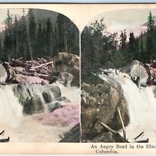 c1900s British Columbia, Canada Stereo Card Illecillewaet River Litho Photo V11 picture