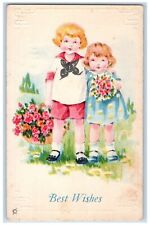 c1910's Best Wishes Childrens Flowers In Basket Embossed Antique Postcard picture