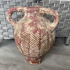 Large 11.5 x 8 Vintage Vessel Vase Art Pottery 3 Handle Woven Red Clay picture