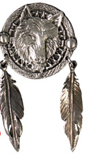 Wolf  Indian Feather Pin - Lapel, Hat - America/Mc/Native American picture