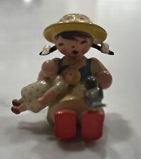 ERZEBIRGE Expertic Wooden Girl With Bird On Foot Made In GDR picture