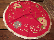 Vintage 1950's Felt Christmas SANTA CLAUS Tree Skirt Red - BEAUTIFUL Skirt picture