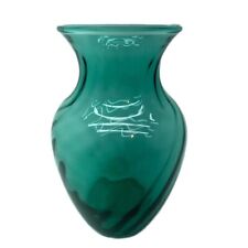 Vintage Indiana Glass Flower Vase Aqua Blue Swirled Diamond 3D Effect Ohio USA picture