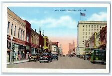c1940's Main Street Classic Cars Establishments Road Oshkosh Wisconsin Postcard picture