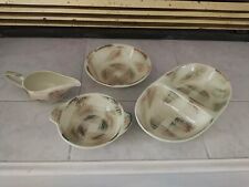 Set Of 4 Vtg Vernonware Raffia ~ 2 Different Bowls, Gravy Boat,Divided Oval Dish picture