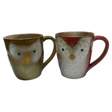 Gibson Elite Couture Owl City Coffee Mugs Cups Set Of Two Holds 14oz Preowned picture