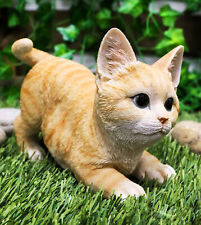 Pet Pal Playful Crouching Feline Orange Tabby Cat Kitten Figurine W/ Glass Eyes picture