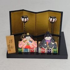 Vtg Pair of Japanese Hina Dolls Ornamental Kimekomi 7 Pcs Porcelain On Wood  picture