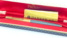 PARKER 65 CUSTOM IN BOX GRAY AND GOLD FIRM 14K MEDIUM NIB ENGLAND picture