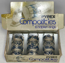 6 Corelle Pyrex OLD TOWN BLUE NAPKIN RINGS W/BOX picture