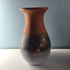 Vintage Sioux Native American Art Pottery Vase Etched Signed Red Feather  picture
