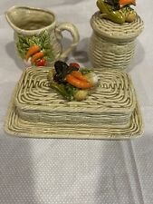 Vintage Lefton China Basket Weave Vegetable Butter Dish Creamer Sugar Set Kitsch picture