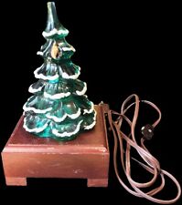 Vintage Fenton Art Glass Flocked Christmas Tree With Light Up Wood Base picture