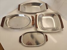 MCM VINTAGE SELANDIA DENMARK KH GENSE STAINLESS WALNUT SERVING Dishes Trays picture