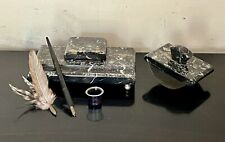 Vintage Art Deco French Inkwell Writting Desk Set Marble w/Pens picture