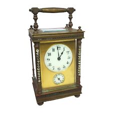 Antique French Bronze Carriage Clock w/ Alarm & Rhinestone Studs picture
