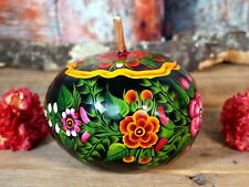 #24 Box Lacquer Gourd Hand Painted Flowers Handmade Olinalá Mexican Folk Art Med picture