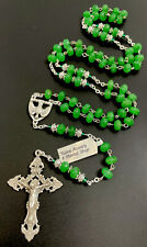 Semi Precious 8mm Jade Jasper Stone Rosary, Sterling Silver Ctr & Crucifix, Tag picture
