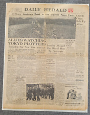 DAILY HERALD LONDON WW2 GIANT PEACE PARTY 16TH AUGUST 1945 ORIGINAL NEWSPAPER picture