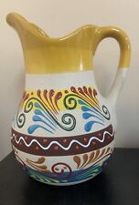 Talavera Mexican Pottery Water Pitcher Vase Jug Folk Art picture
