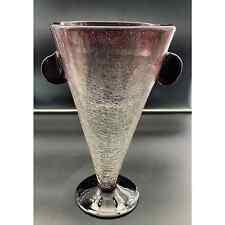 Vintage Large Hand Blown Amethyst Ombré Crackle Glass Centerpiece Vase w/ Ears picture