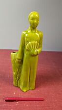 Vintage 1940's Kleine Pottery Oriental Lady Figurine w/ Fan & Lime Green Vase picture