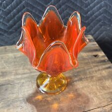 VINTAGE Orange Viking Swung Glass Pedestal 6 Finger Footed MID CENTURY Dish Vase picture