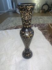 Vintage Bronze VASE Intricate Inlaid   Decorative India Hand Carved  picture