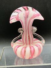 Murano Zanfirico Pink Lattice Two Handle Ribbon Filigree Mini Bud Vase Vintage picture
