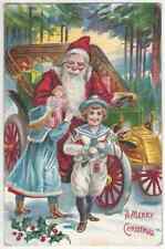 Santa Claus with Victorian Children~Toys~Old Car~Antique~Christmas~Postcard~k417 picture