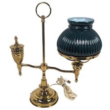 Antique Style Victorian Brass Student Lamp w/ Green Glass Shade Electric picture