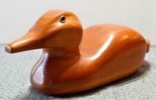 Lg Vtg 1992 Hand Carved Wooden Duck Mallard Solid Wood w/Glass Eyes SIGNED 10
