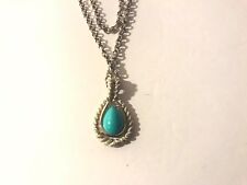 Avon Necklace Faux Turquoise Pendant Silver Tone Double Layered Chain Pretty picture