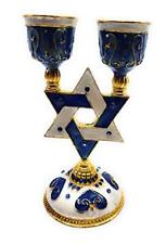 Star of David Candlesticks for Shabbat and Holidays Enamel on Pewter Hand Blue picture