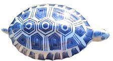 Vtg Blue & White Ceramic Tortoise Turtle Anthropomorphic Boho Asian 1970's  picture