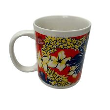 Vintage Hilo Hattie Mug Coffee Cup Blue Red Yellow Floral Tropical Hawaiian picture