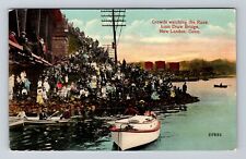 New London CT-Connecticut, Race Crowd At Draw Bridge Vintage Souvenir Postcard picture