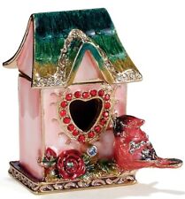 Kubla Craft Bejeweled Enameled Trinket Box: Cardinal Birdhouse Box, Item # 3349 picture