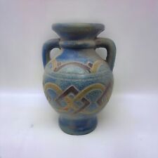 Terra Cotta Vase Chimenea Mexico Pottery Folk Art Blue Design Vintage picture