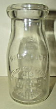 RARE WILL'S DAIRY Half Pint Milk Bottle Baltimore MD ? Health Dept Permit 419 picture
