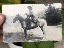 WOW 1914 RPPC POSTCARD COWBOY WITH CHAPS ON HORSE IN LOST HILLS CALIFORNIA picture