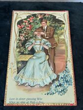 1910 Embossed Gold Highlights Romance Postcard Couple Playing Perk A Boo picture